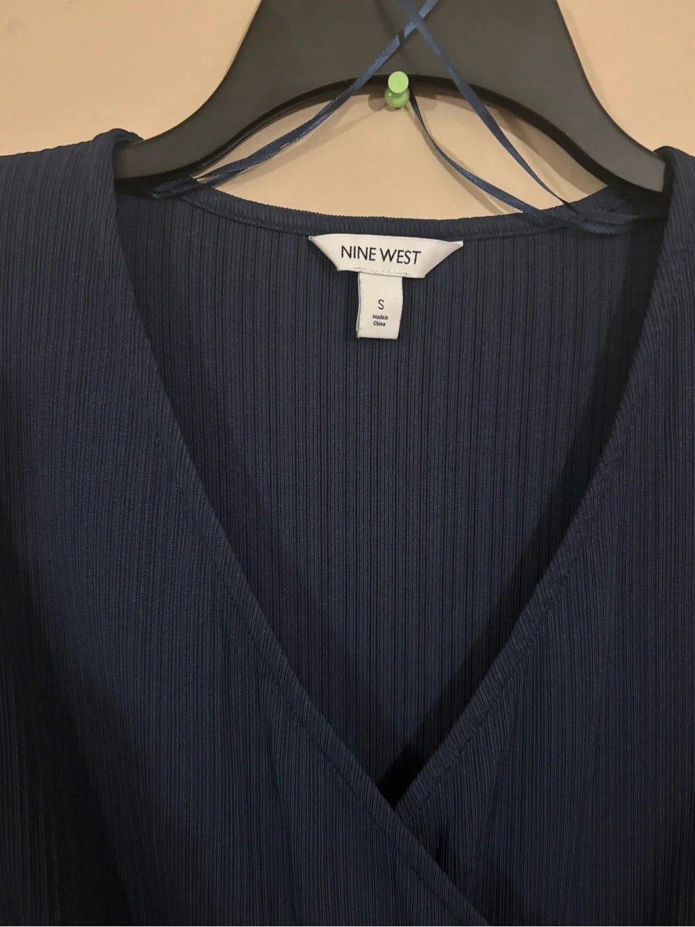 Nine West Ribbed Navy Long Sleeve Top